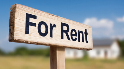 a for rent sign on a wooden post in front of resident