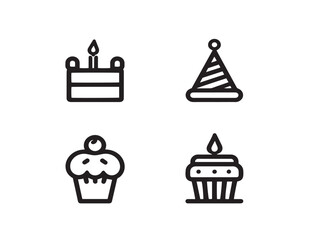 Happy birthday symbols in modern outline vector