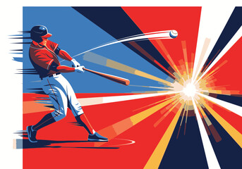 A dynamic illustration of a baseball batter hitting a ball with explosive speed and power.