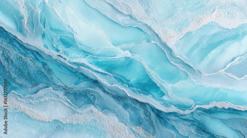 Poster the artwork features mesmerizing turquoise formations with layered textures, creating a serene visua
