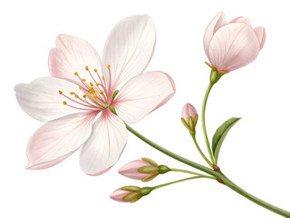 Obraz premium Delicate pink cherry blossom flower with buds on black background