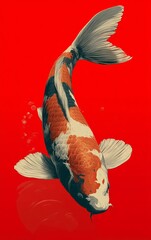 Minimalistic Koi Fish Film Poster on Red Background – Bold Japanese-Inspired Design for Movie Promotion, Featuring Elegant Fish and Symbolic Color Themes

