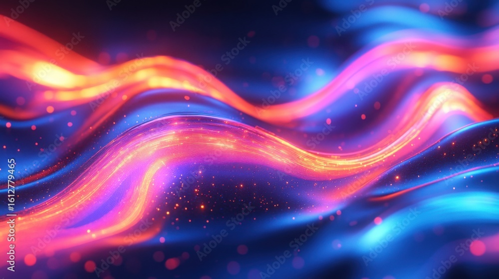 Poster this artwork features a stunning abstract background where vibrant neon light trails flow smoothly a