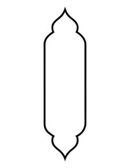 Black outline of an elongated arched window or doorway silhouette on white architectural element black and white