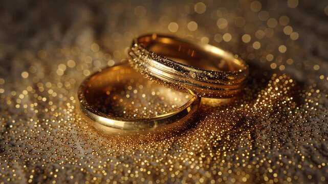 Gold wedding rings is on the gold dust surface