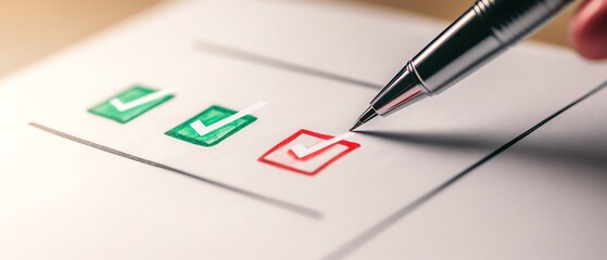 Marking preferences on a checklist with pen.