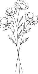 Black Outline Floral Drawing on White Background – Seamless Vector Pattern for Design and Decoration