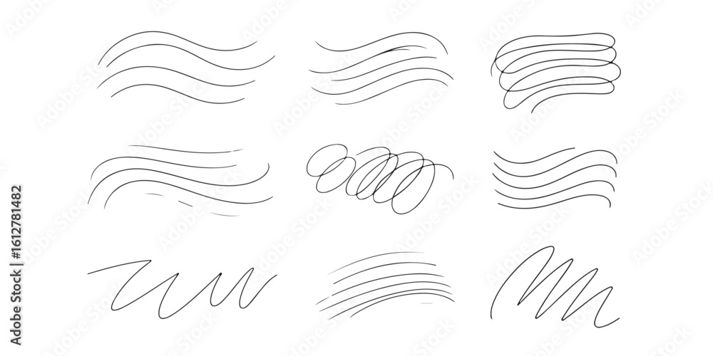 Aufkleber a collection of nine abstract hand drawn lines and squiggles on a plain white background surface tex
