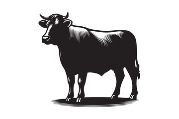 Fototapeta premium Solid Black Cow Silhouette in Profile on White Background