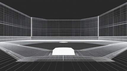Wireframe model of stage/arena, showcasing spatial geometry