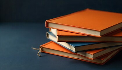 Education concept, Back to school concept, blue and orange books stacked on a dark background, created with generative ai