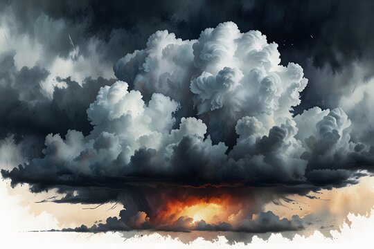 A dramatic storm cloud gathering overhead in watercolor style