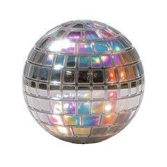 Isolated disco ball reflecting light with square mirror tiles design isolated on transparent background