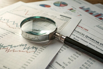 magnifying glass on financial newspaper