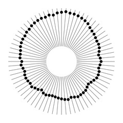 Radial lines. Circular radial lines with black dots isolated white background. Design element. Infographic elements. Vector monochrome illustration.