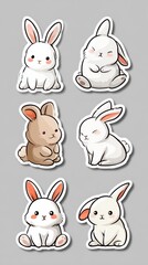 Cute cartoon rabbits depicted in various playful poses against a gray background perfect for children's decor