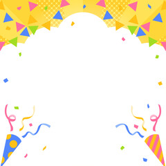 雲型の背景フレーム、クラッカー、ガーランド、紙吹雪のデコレーション、正方形サイズ