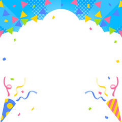 雲型の背景フレーム、クラッカー、ガーランド、紙吹雪のデコレーション、正方形サイズ