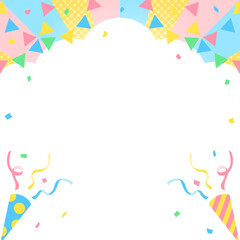 雲型の背景フレーム、クラッカー、ガーランド、紙吹雪のデコレーション、正方形サイズ