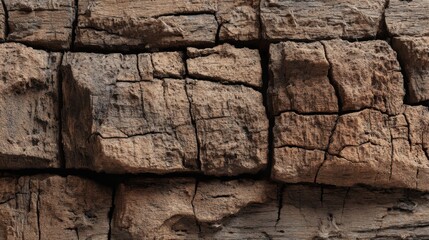 Detailed view of weathered wood with deep cracks and textured patterns. The natural grain is highlighted, emphasizing the rustic charm and aging beauty of the surface.