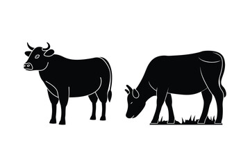 Cow Silhouette Farm Animal Grazing Icon Set Vector Illustration