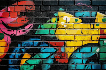 Art under ground Beautiful street art graffiti background. The brick wall is decorated with abstract drawings house paint. Modern style urban culture of street youth. Abstract picture on wall