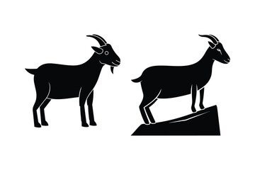 Mountain and Farm Goat Silhouette Animal Icon Set Vector Illustration