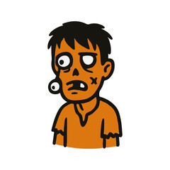 Obraz premium Funny cartoon zombie with one eyeball popping out. Halloween flat style undead character for spooky decorations, party invites, or horror-themed graphics