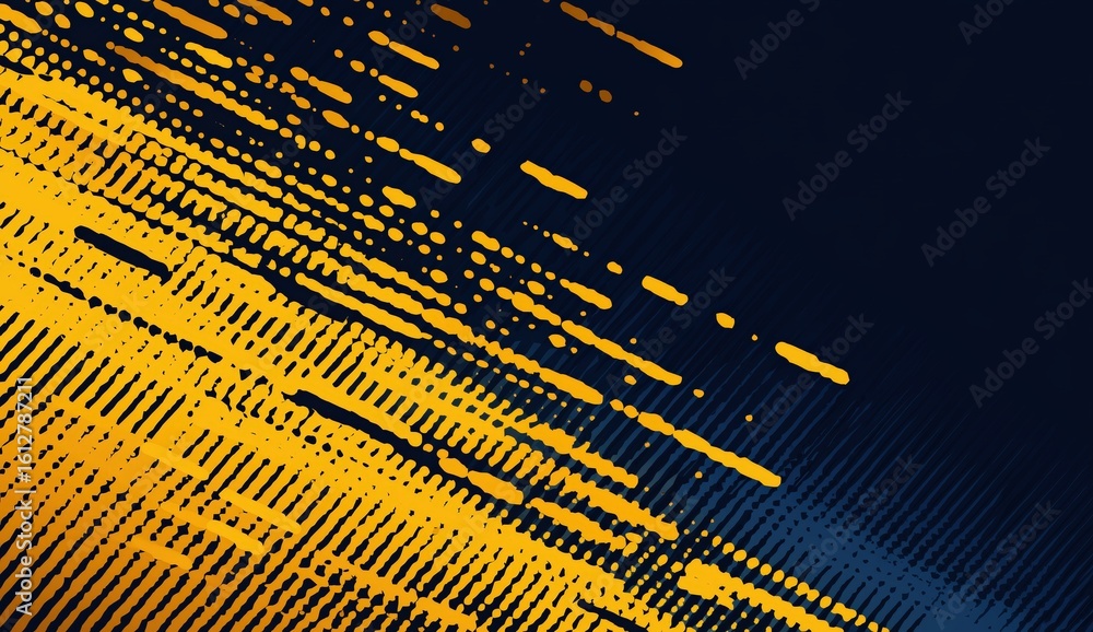 Poster abstract digital art featuring dynamic yellow streaks and patterns on a dark blue background, creati