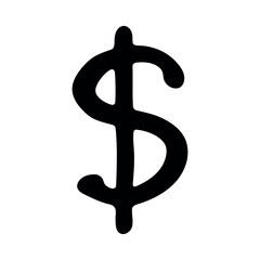 Hand drawn dollar currency symbol. Brush stroke doodle. Single element for design