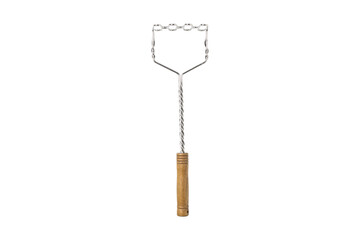 Metal grill scraper with wooden handle isolated on transparent background