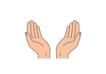 Illustration of two open hands cupped together in a gesture of receiving, prayer, or offering on a white background.
