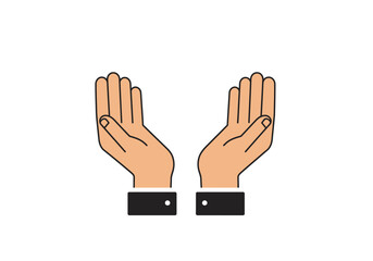 Obraz premium Minimalist vector icon of a businessman's open cupped hands. A gesture symbolizing offering, support, charity, or prayer.