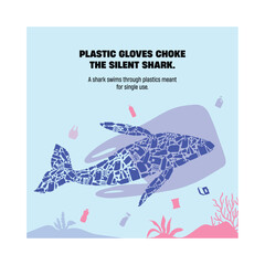 Plastic Gloves Choke the Silent Shark – A Visual Protest on Single-Use Waste in Oceans