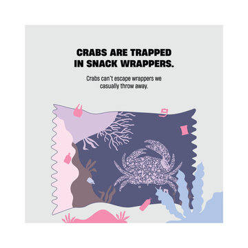 Snack Wrappers Trap Marine Life &ndash; A Visual Message on Plastic&rsquo;s Hidden Impact on Crabs