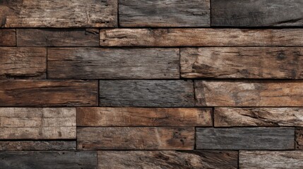 Obraz premium This composition features a wall made of wooden planks in various colors, displaying rustic charm with rich textures and patterns. Each piece contributes to a warm ambiance.