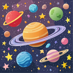 Naklejka premium Funky crayon drawn planets, asteroids, stars and constellations