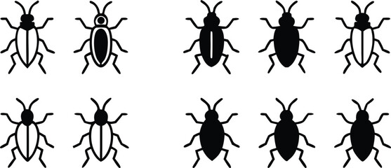 Simple Line Icon Set: Various Beetles, Bugs, and Insects