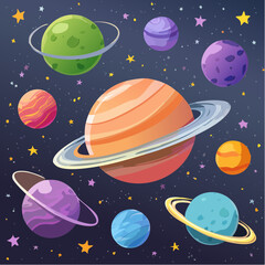 Fototapeta premium Funky crayon drawn planets, asteroids, stars and constellations