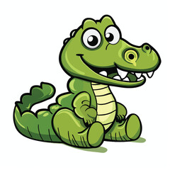Cartoon Alligator Sitting with a Playful Smile and Big Eyes