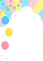 雲型の背景フレーム、風船、ガーランド、紙吹雪のデコレーション、縦向き