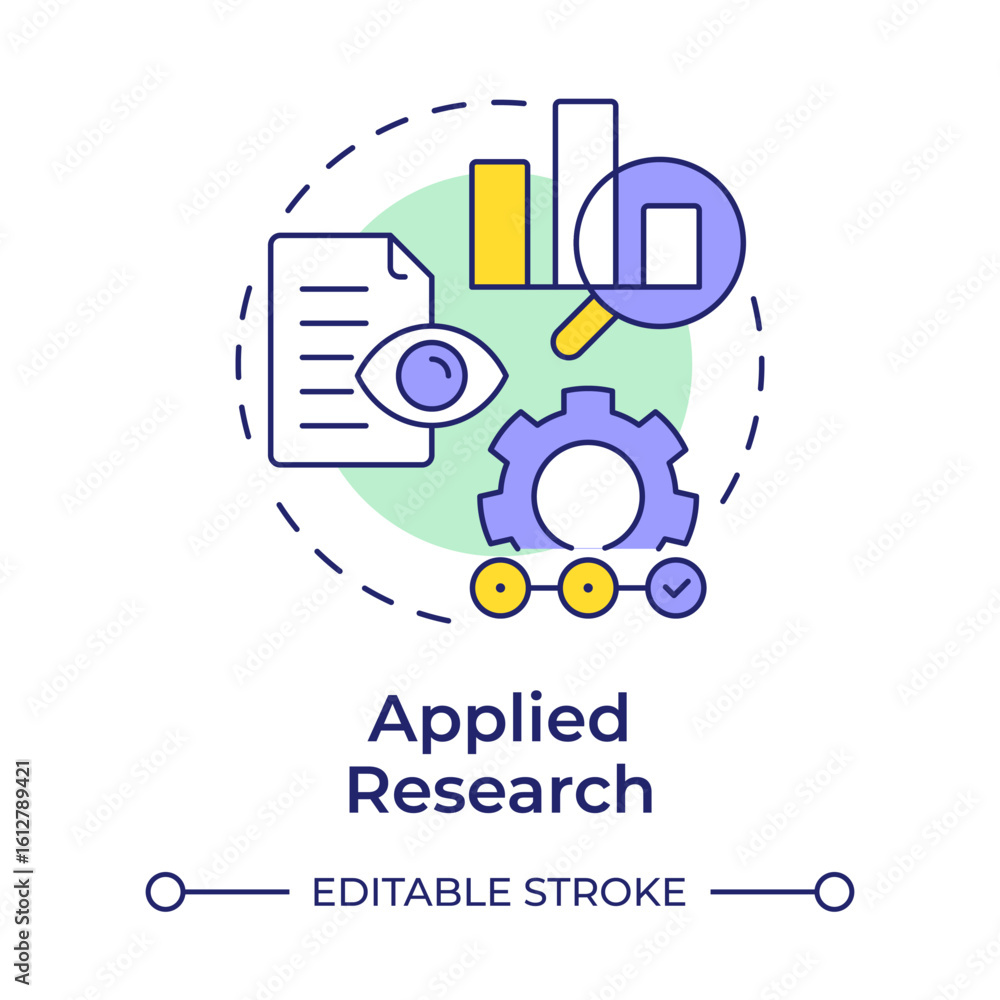 Poster applied research multi color concept icon. solve specific practical problems. type of study and deve