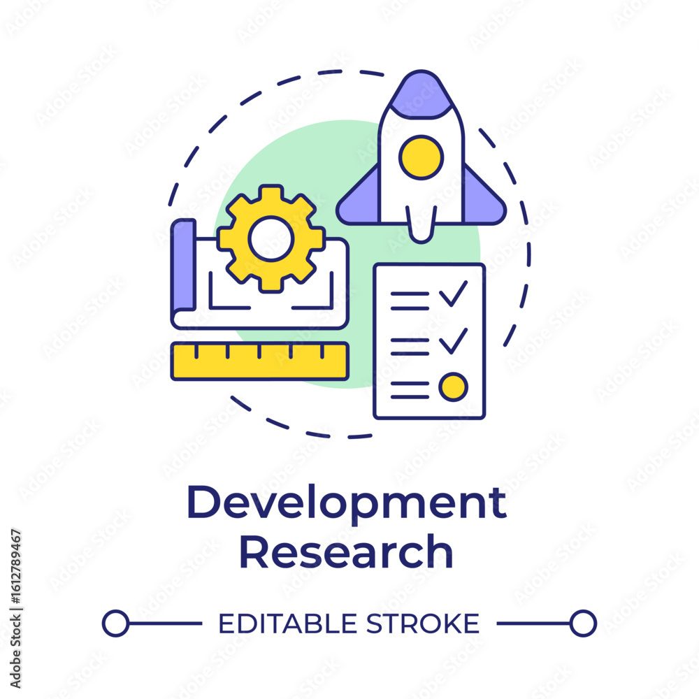 Poster development research multi color concept icon. transforming insights into concrete results. explorat