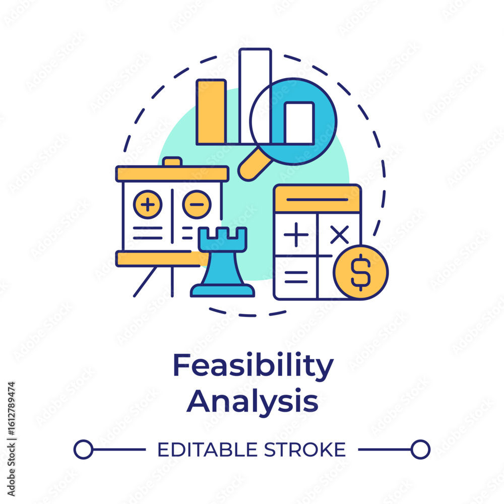 Poster feasibility analysis multi color concept icon. filter and prioritize ideas by practicality. innovati