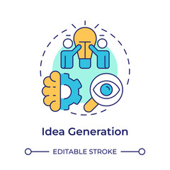 Fototapeta na wymiar Idea generation multi color concept icon. Brainstorming, research, observation of feedbacks. Innovation funnel. Round shape line illustration. Abstract idea. Graphic design. Easy to use in brochure