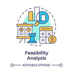 Fototapeta na wymiar Feasibility analysis multi color concept icon. Filter and prioritize ideas by practicality. Innovation funnel. Round shape line illustration. Abstract idea. Graphic design. Easy to use in brochure