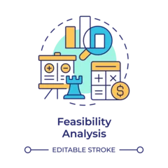  Feasibility analysis multi color concept icon. Filter and prioritize ideas by practicality. Innovation funnel. Round shape line illustration. Abstract idea. Graphic design. Easy to use in brochure © bsd studio