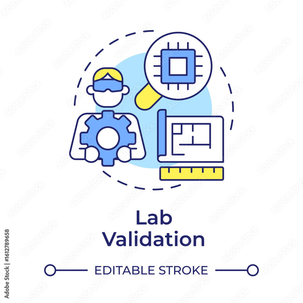 Poster lab validation multi color concept icon. product testing. technology readiness level. development st