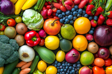 Colorful assortment of fresh fruits vegetables
