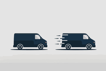 Fototapeta premium Two dark delivery vans in motion on a light background
